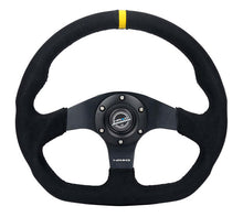 Load image into Gallery viewer, NRG Reinforced Steering Wheel (320mm) Sport Alcantara Flat Bottom w/ Yellow Center Mark
