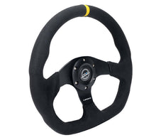 Load image into Gallery viewer, NRG Reinforced Steering Wheel (320mm) Sport Alcantara Flat Bottom w/ Yellow Center Mark
