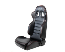 Load image into Gallery viewer, NRG Reclinable Racing Seats (Pair) Black Leather w/NRG Logo Red Stitch
