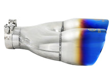 Load image into Gallery viewer, aFe Takeda 2.5in 304 Stainless Steel Clamp-on Exhaust Tip Driver Side 2.5in Inlet 4inDual-Blue Flame
